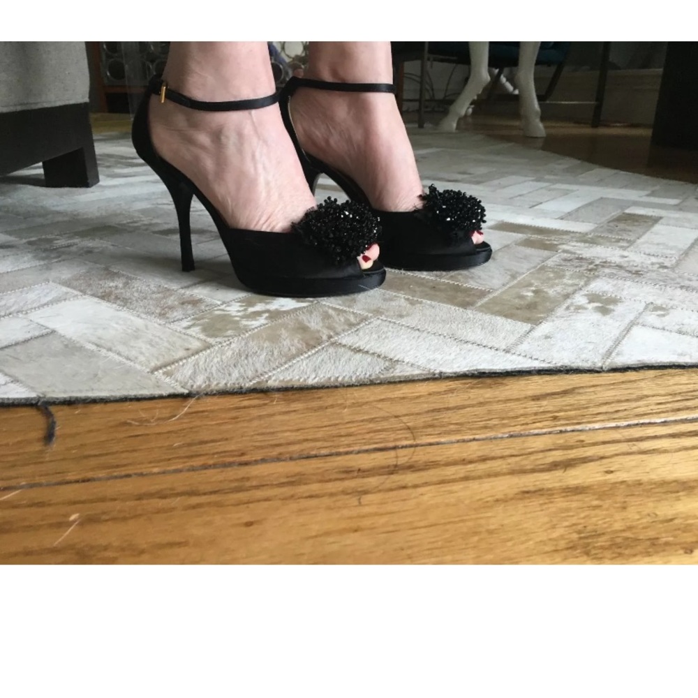 PRADA Black Satin/Beaded Platform Stiletto Sandal